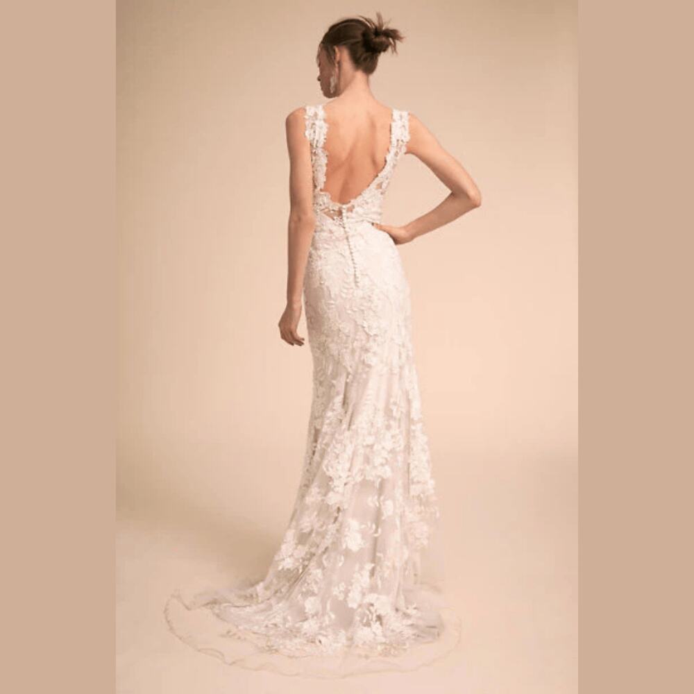 BHLDN Anthropologie Liesel Gown Lace Reversible Ivory/Nude Lining US 14 NWT - Picture 4 of 12